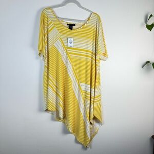 Ashley Stewart Womens Solar Power Stripe Yellow Asymmetrical Top sz 22/24 Summer